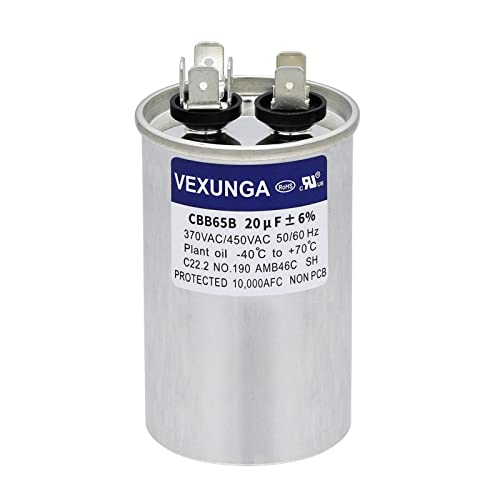 VEXUNGA 20uF 20 MFD 370VAC 440VAC 450VAC 50/60Hz CBB65 C65R Run Start Capacitor for AC Unit Fan Motor Start or Pool Pump or Air Condenser Straight Cool