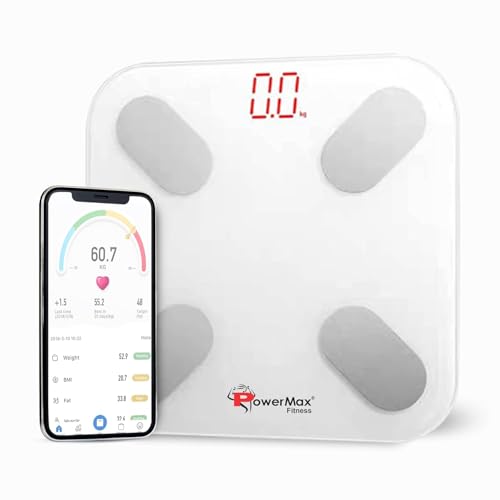 Image of PowerMax Fitness BCA-150 BMI Weight Machine For Body Weight, Digital Body Fat Analyzer & Smart Body Composition Weighing Scale, 13 Body Parameters, IOS /Android App Sync, XL-31x31x2.2 cm (White)