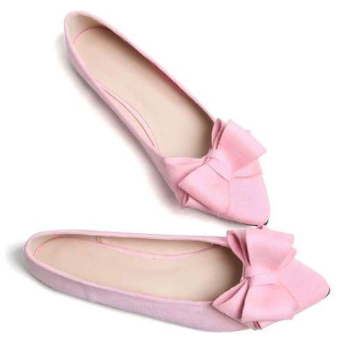 Image of TN TANGNEST Women's Flats Comfortable Dressy Slip On | Pointed Toe Bow Ballet Shoes, Business Casual Office Flats, Suede Flat Shoes