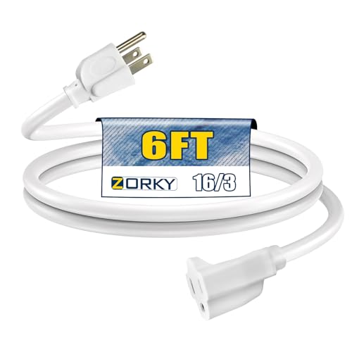 Image of 6ft Outdoor Extension Cord for Christmas Decorations - 16 /3 Heavy Duty SJTW Waterproof White Electrical Cable with 3 Prong Grounded Plug for Safety, Great for Lawn and Major Appliances