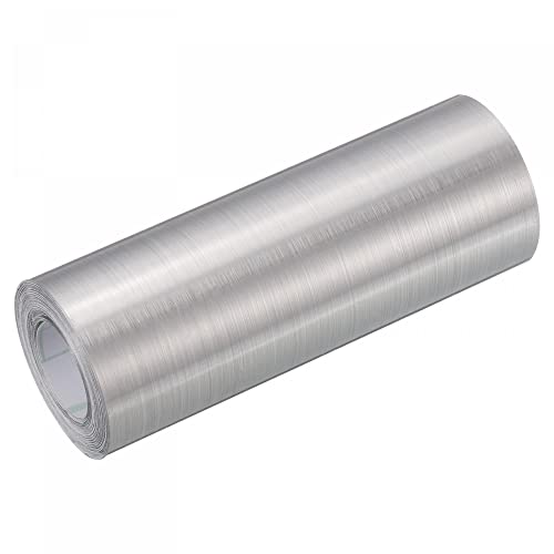 Image of uxcell Waterproof Peel and Stick Decorative Tape Self Adhesive 4.72 inch W x 16.4'L PVC Removable Tape for Wall Edge Silver Tone Brushed (Thickened Style)