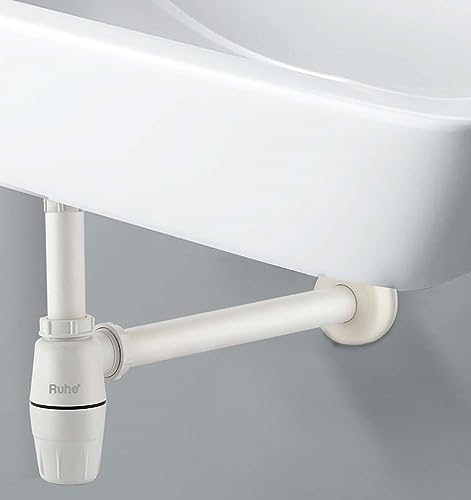 Image of Ruhe ABS Bottle Trap for Washbasins | Matte Finish Bottle Trap With Wall Flange and 12 Inches Pipe | Round | Ivory | Pack of 2