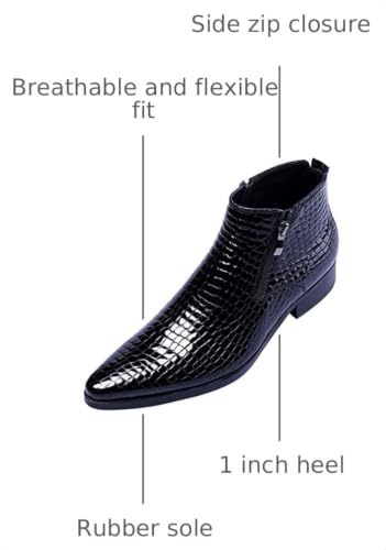 Image of Santimon Men's Pointed Toe Patent Leather Fashion Zipper Ankle Casual Boots
