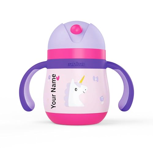 Image of rabitat Gravity EasyFlow Personalized Stainless Steel Sippy Cup 390 ml | 2 Years Brand Warranty | Leak Proof | BPA Free Soft Silicone Straw | Sippy Cup for Kids with Weighted Straw, Uni Pop