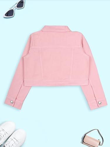 Image of Girls Full Sleeve Solid Crop Denim Jacket