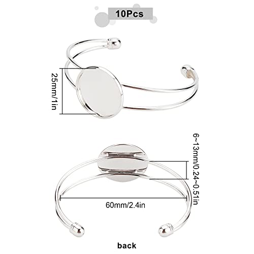 SUNNYCLUE 10Pcs 25 mm Cabochon Bezel Tray Blank Bangle Adjustable Round Bracelet Brass Bracelet Blanks for Jewellery Making Blank Bezel Settings Bulks DIY Craft Adult Women Valentine's Day Silver - Image 2