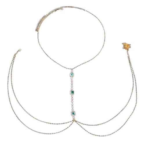 Rhinestone Chest Chain Body Chain Crystal Bikini Bra Chain Summer Beach Nightclub for Women (Silver)