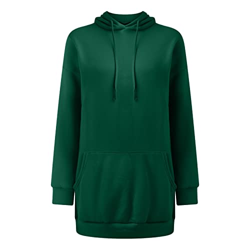 Sudadera para Mujer Trendy Plush Ball Ears Long Solid Girls Pocket Hoodie Sudaderas,, Verde, Large