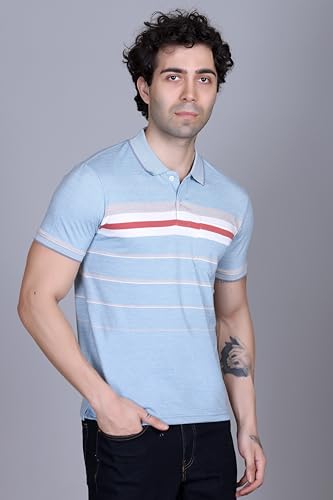 Image of SANE ORIGINALS T-Shirt for Men with Pocket || Textured Striped Polo for Men