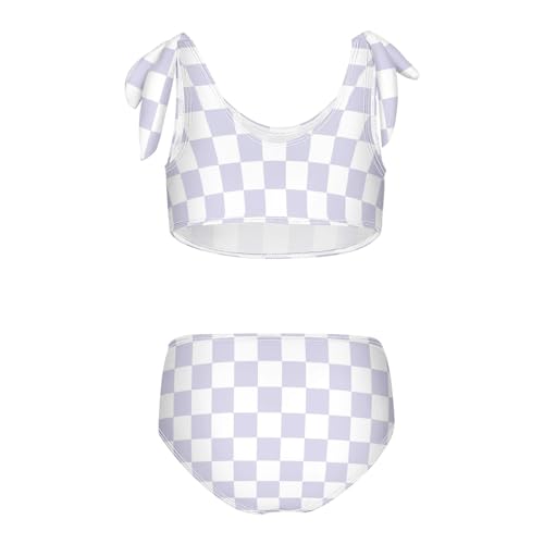 Wusikd Lavender Colored Chess White Girls Swimsuits Two Piece Swimwear Bikini Set for for Girls Size 9-102