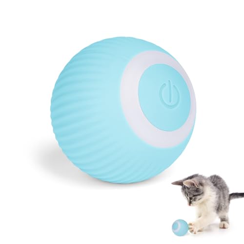 Adiwo Bola de Gato, Pelota Interactiva para Gatos Rotación Automática de 360 ​​Grados, Carga USB Juguete Gato Interactivo para Mascotas con Luz para Ejercicio Gatos y Perros (Azul)