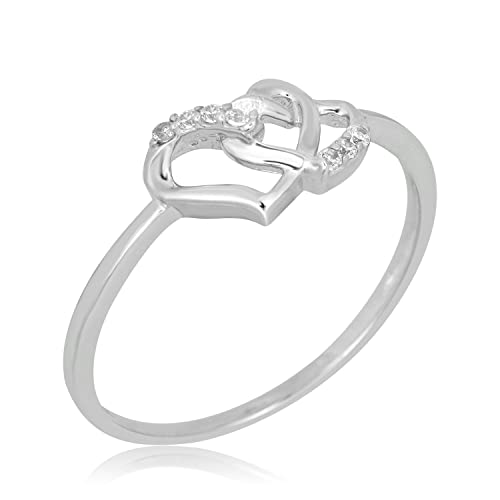 Image of AVORA 10K Gold Double Heart Ring with Simulated Diamond CZ