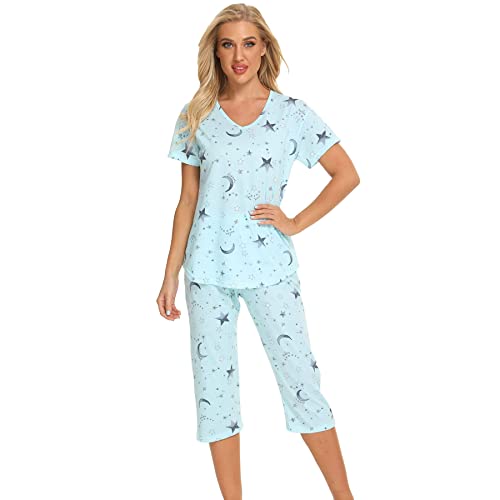 Pijama-de-Mujer-Pijama-de-Dos-Piezas-camison-de-Verano-Traje-de-casa-de-Manga-Corta-Ropa-de-Dormir-de-algodon-Ropa-de-Dormir-Top-y-Pantalones-para-Mujer-nina