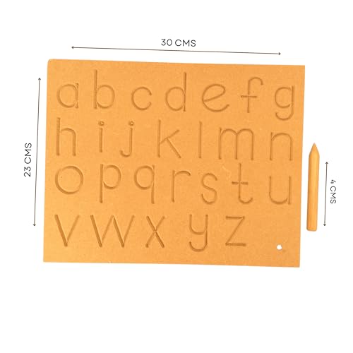 Image of BuGBee Alphabet tracing Board Small ABC Wooden Slate| Montessori Materials Educational Puzzle Toys for 2+ Years Old Kids | Safe & Natural ABCD Board to Develop Memory & Writing Skills