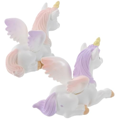 FOMIYES Figuras de Resina Unicornio en Miniatura para Decoración de Pasteles Infantiles, 2 Piezas Grandes en Rosa y Morado, Adornos Duraderos para Cupcakes y Fiestas de Cumpleaños