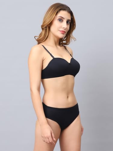 Image of Cotton Blend Light Padded Non Wired Full Coverage Bra and Panty Set Lingerie Set for Girls and Women