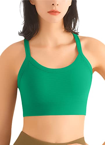 Ribbed Sports Bras For Women Crisscross Spaghetti Straps Padded Sports Bra For Yoga Gym Sexy Strappy Workout Crop Tops(Green, M) #TOP2