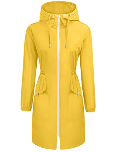 ELESOL Womens Lightweight Raincoats Waterproof Long Windbreaker Active Outdoor Rain Jacket.yellow,xx-large