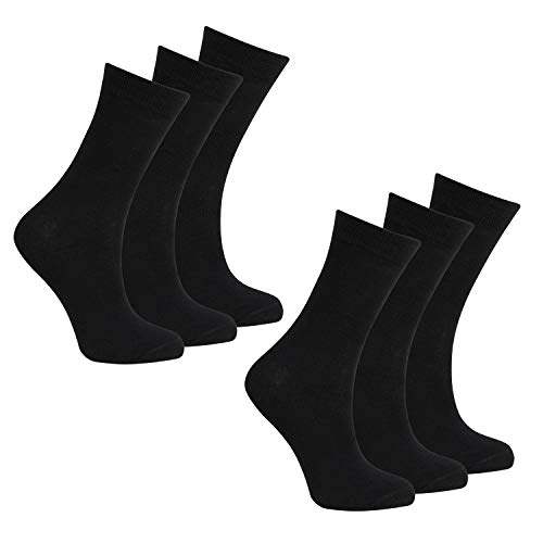 BAY6 6 Pairs Kids Back To School Plain Uniform Socks - 2 Packs - Black Size 12.5-3.5