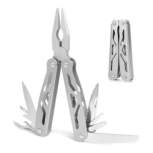 Alicate Multiusos Compacto de 12 en 1, Herramienta Plegable en Acero para Camping, Senderismo, Reparaciones y Bricolaje