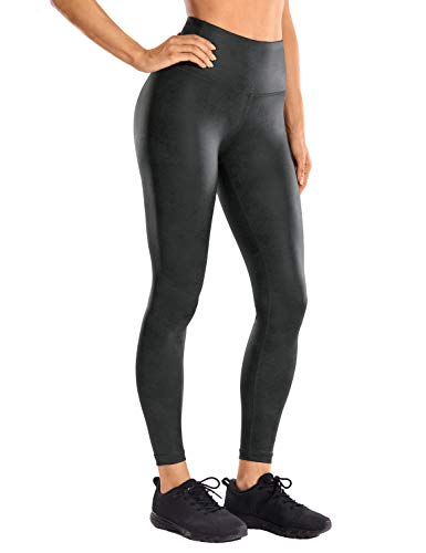 CRZ YOGA Women s Faux Leather Workout Leggings 25 Inches - Fashion Coated High Waist Pants Athletic Tights Coast Gray Small