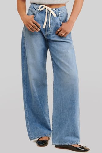 PLNOTME Womens Baggy Wide Leg Jeans Boyfriend Drawstring High Waisted Mom Denim Pants with Pockets2