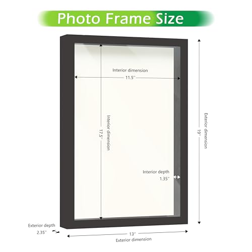 FrameWorks 12" x 18" Black Driftwood Wooden Shadow Box Frame – Soft Felt Back, Tempered Glass, and Included Elegant White Ball Push Pins