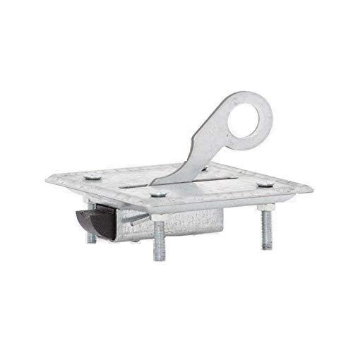 Serratura zincata per scala a pantografo retrattile Misura totale: 9 x 9 cm Interasse fori: 5,5 x 5,5 cm Meccanismo di chiusura a scatto con scrocco e leva apertura Viti e fissaggi inclusi nella confezione