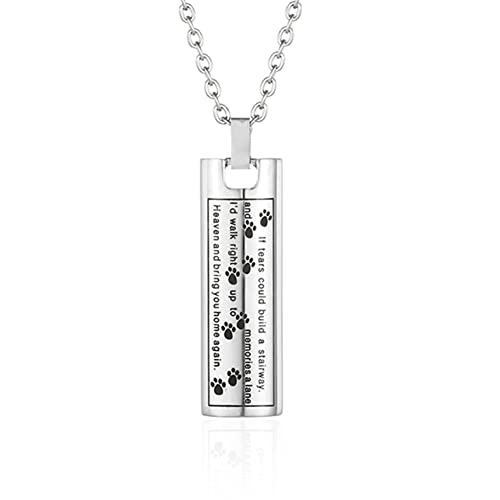 WWQDFRT AZ en Acier Inoxydable Rectangle de Bijoux de Bijoux de Bijoux/Chat Paw Imprimer Colliers d'urne Pendentif Keepkeake Memorial Cendrier T209 (Metal Color : Silver)