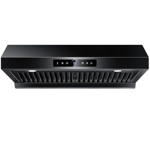 Image of 1200 CFM Black Range Hood 30 Inch, Under Cabinet Range Hood 30 Inch, 4-Speed Kitchen Hood with Gesture Sensing & Touch Control Kitchen Stove Vent Hoods, Supports Only Duct Installation