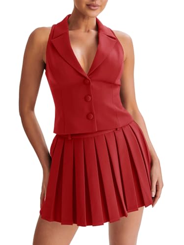 Tenue d'été 2 pièces femme Cicy Bell ensemble jupe plissée mode casual chic col en V