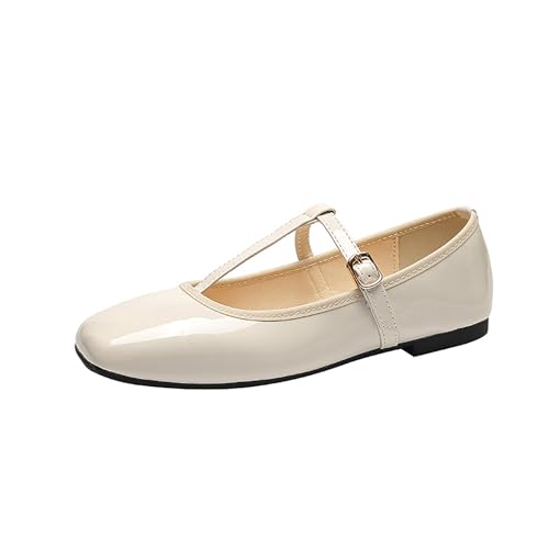 T-Shaped Buckle Strap Mary Jane Flats for Women Dressy Ballet Flats Shoes Business Office Slip On Casual Shoes