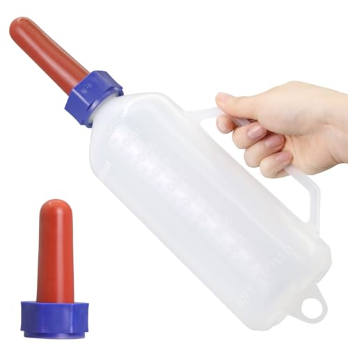 1 Quart Calf Milk Feeder Bottle Screw-On Calf Nursing Set of Bottle with Nipple & Cap?Calf Bottle Milking Feeding Livestock Tools with Replacement Nipple (1000ml Bottle with Handle)
