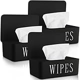 Singhoow 3 Pack Baby Wipes Dispenser Holder Wipe Container for Bathroom with Lid Toilet Tissue Paper Storage Refillable Box for Home Office Cars(Small,Black)