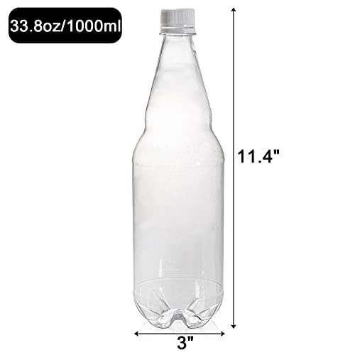 Image of Hiceeden 10 Pcs 33 oz Plastic Soda Bottles with Caps, 1L Disposable Long Neck Wine Bottles with Lid, Reusable Empty Plastic Bottle for Beverage, Liquor, Beer, Milk, Juices, Smoothies