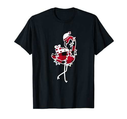 Babbo Natale tropicale con fenicottero rosso scozzese Maglietta