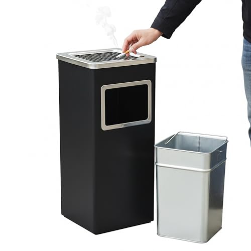 Curvaso Metal Bin Rubbish Waste Dustbin Large Outdoor Freestanding Trash Can Commercial Grade Black Square