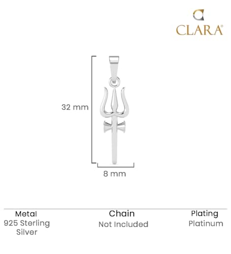 Image of Clara 925 Sterling Silver Shiva Trishul Pendant Necklace for Men & Women | Available With or Without Chain | Platinum Plated