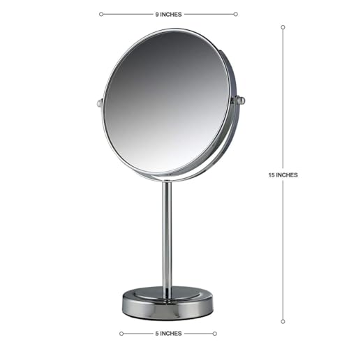 Image of OVENTE 8 inch Tabletop Magnifying Makeup Mirror, Polished Chrome MNLMT80CH1X7X | Vanity Standing Mount Mirror with Double Sided 1X /7X Magnification, 360 Rotation, Perfect for Dresser Bedroom Office Desk