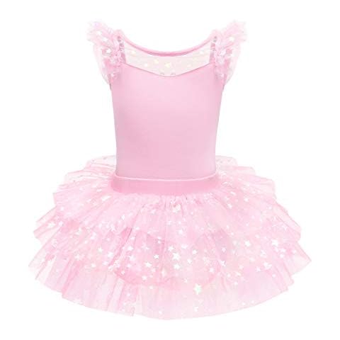 Maillot de Danza Tutú Vestido de Ballet Leotardo Traje de Gimnasia Baile Sin Manga con Falda para Niña Rosa Cover