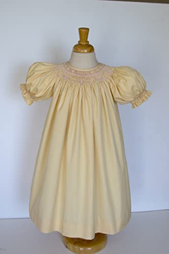 Hand Smocked Girls Yellow and Pink Bishop Dress Spring Summer2