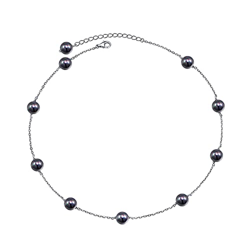 S925 Sterling Silver Shell Black Pearl Choker Short Dainty Necklace Pendant for Women