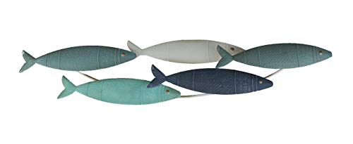 Things2Die4 Metal School of Fish Wall Decor Sculpture – Blue Nautical Beach Home Wall Art - 34 by 7.25 Inches