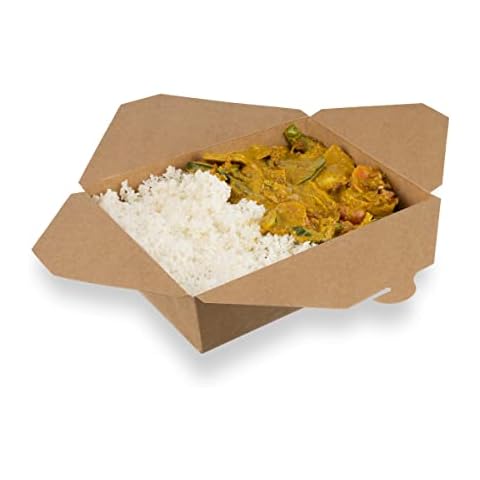 Takeaway Food Boxes - Takeout Brown Food containers for hot and Cold Food - Disposable Cardboard Food Boxes for Pasta, Rice, Chicken, Salad, Chinese Food Take-Out Boxes (25, No.3 (68 Oz)) Cover