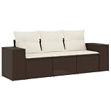 vidaXL 3-delige Loungeset met kussens poly rattan bruin, tuinset, tuinmeubel, terrasset, tuinbank, terrasmeubel, loungebank, loungeset tuin