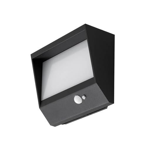 Lucande LED Solarleuchte außen Dava mit Bewegungsmelder (spritzwassergeschützt (Modern) in Schwarz aus Aluminium, Solar-Wandleuchten Wandlampe für Outdoor & Garten Außenwand/Hauswand Haus