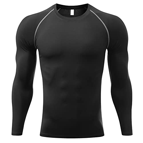 Sillictor Mens Compression Base Layer Top Quick Dry Long Sleeve Running Top Mens UPF 50+ Sports Underlayer for Ski Golf Cycling Hiking Football,Breathable Moisture Wicking Muscle Support