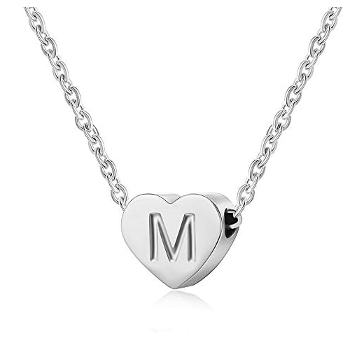 AFSTALR Hjärta bokstav initial halsband för kvinnor silver personliga flickor liten initial alfabet kärlek choker halsband e rostfritt stål, colore: M, cod. NK-heart-silver-M