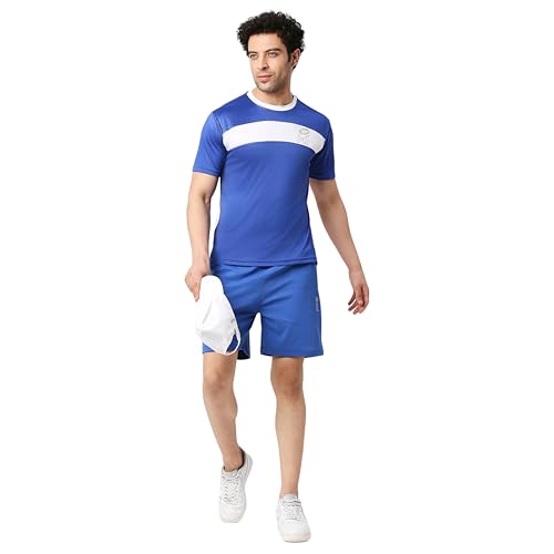 Image of playR x MI Fan Tee 2023 - Men's Solid Regular Fit Half Sleeve T-Shirt, Lightweight, Stylish Cricket Fan Jersey Casual for Training, Outdoor & Match Day Activewear - All Season