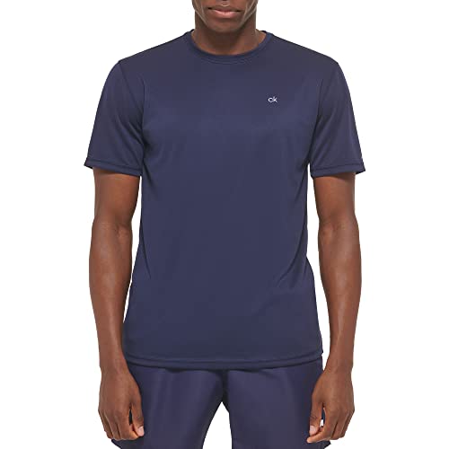 Calvin Klein Light Weight Quick Dry Short Sleeve T-Shirt Camisa de protección de Sarpullido, Marino, S para Hombre